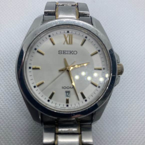 Classic Vintage Seiko 7N42 100M White Face Two Tone Bracelet - Picture 2 of 5